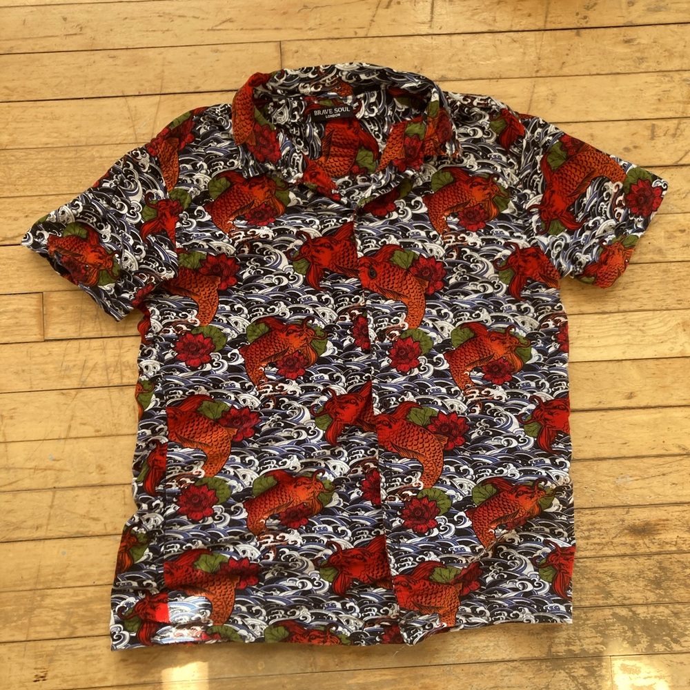 Koi & Waves Short-Sleeve Button Up